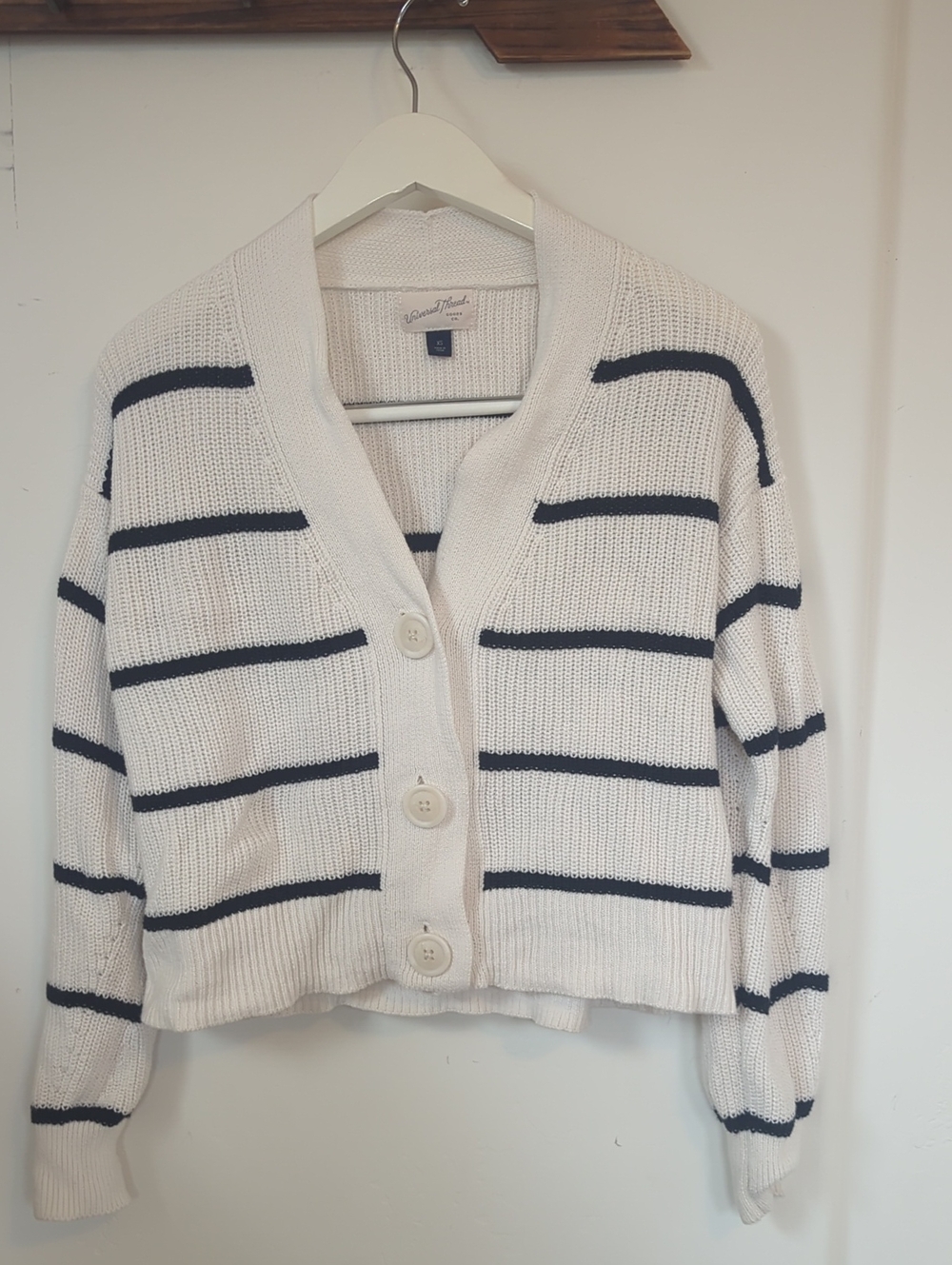 Universal Thread Cream Cardigan with Black Stripes
